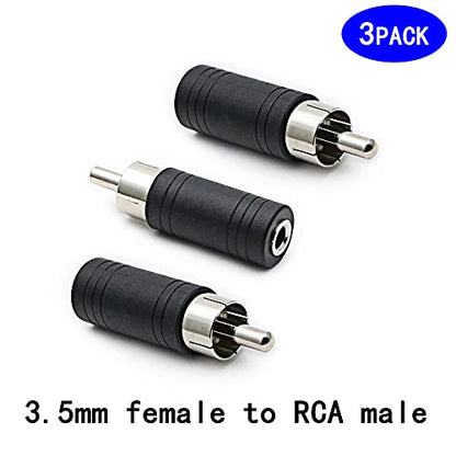 3.5mm Female to RCA Male Adapter 3-Pack RCA Plug to 1/8" Female Mono Jack Audio Connector Converter,for Receiver, Subwoofer, Speaker, Audio Equipment