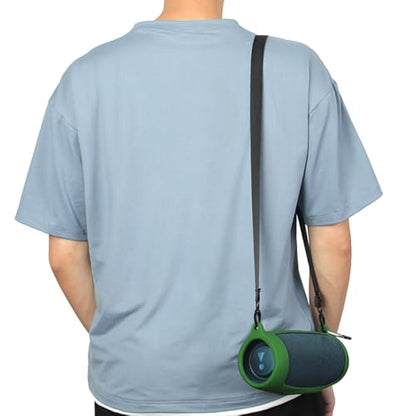 Silicone Case Cover for JBL Charge 5 Bluetooth Speaker, Travel Carrying Protective with Shoulder Strap and Carabiner (Green) - color: Green