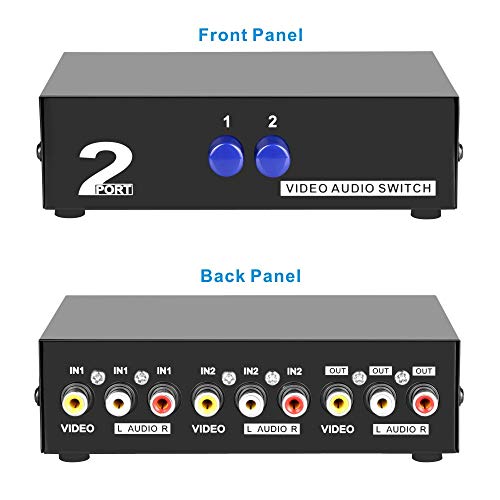 Panlong 2 Port AV RCA Switch 2 in 1 Out Composite Video L/R Audio Switcher Selector Box for DVD Player, Sega Genesis, SNES, N64, PS2/3 Game Consoles