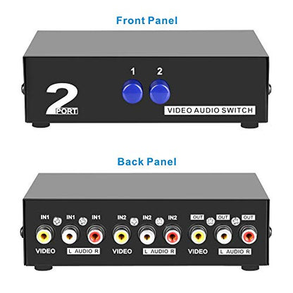 Panlong 2 Port AV RCA Switch 2 in 1 Out Composite Video L/R Audio Switcher Selector Box for DVD Player, Sega Genesis, SNES, N64, PS2/3 Game Consoles