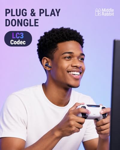 Middle Rabbit SW4 Pro Gaming Earbuds with Mic Wireless, 2.4G Dongle + Bluetooth Dual Mode, 20ms Low Latency, Compatible with PS5, PS4, PlayStation, Desktop&Laptop PC, VR