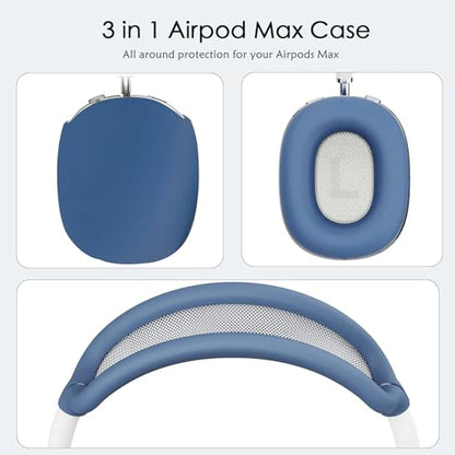 3 in 1 Silicone Case Cover Compatible with Apple Airpods Max Headphones, Anti-Scratch Ear Pad Case Cover Ear Cups Cover and Headband Cover Compatible with Apple Airpod Max (Midnight Blue) - color: Midnight Blue