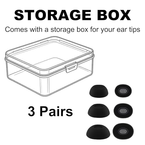 Replacement Ear Tips for Skullcandy Method 360 ANC Earbuds, S/M/L | Internal with Dust Mesh, Soft Silicone Eartips with Portable Storage Box (3 Pairs, Black)