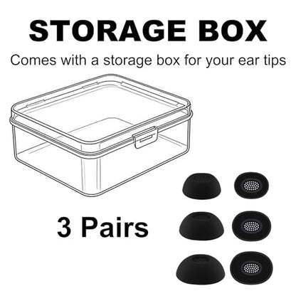 Replacement Ear Tips for Skullcandy Method 360 ANC Earbuds, S/M/L | Internal with Dust Mesh, Soft Silicone Eartips with Portable Storage Box (3 Pairs, Black)