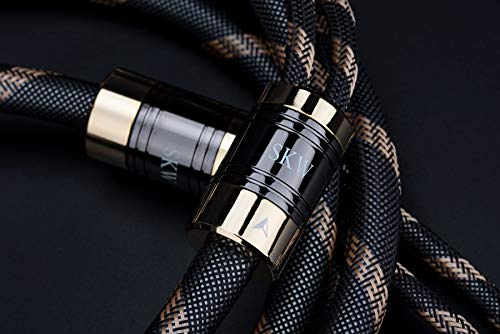 SKW Single Audiophile Speaker Cable,Convertible Banana Spade Gold Plated Connector,Nylon Braid,HiFi Quality Cable(8.2ft/2.5M,1 Cable for 1 Speaker) | 12AWG, 24K Gold-plated Convertible Plugs, 12.8mm Nylon-braid Jacket, Dual-shielded, Ultra-High Purity Cop