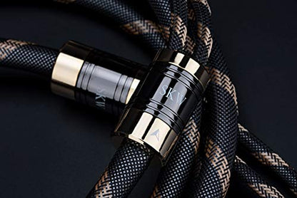 SKW Single Audiophile Speaker Cable,Convertible Banana Spade Gold Plated Connector,Nylon Braid,HiFi Quality Cable(8.2ft/2.5M,1 Cable for 1 Speaker) | 12AWG, 24K Gold-plated Convertible Plugs, 12.8mm Nylon-braid Jacket, Dual-shielded, Ultra-High Purity Cop