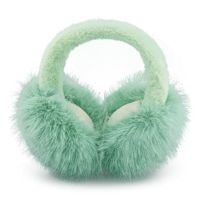 Earmuffs for Women Girls Faux Fur Fuzzy Headband Foldable Ear Covers Cold Weather Accessory - color: Green