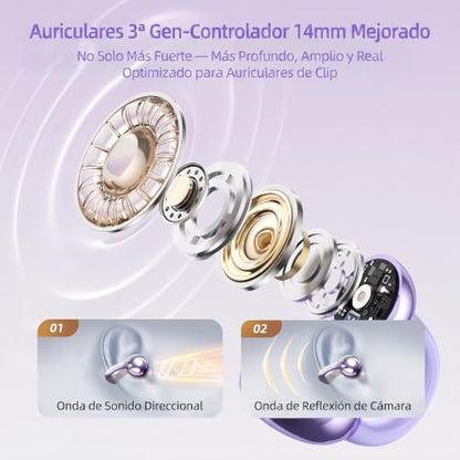 M100 Clip On Earbuds with Touchscreen Case , Open Ear Wireless Headphones for Glasses & Small Ears ,50H Total Battery, Bluetooth 6.0, IPX7 Waterproof,Ultra-Light 4g for Running & Workouts,purple - color: Purple