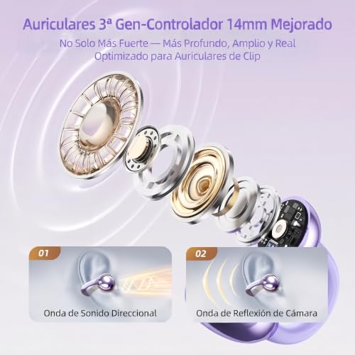M100 Clip On Earbuds with Touchscreen Case , Open Ear Wireless Headphones for Glasses & Small Ears ,50H Total Battery, Bluetooth 6.0, IPX7 Waterproof,Ultra-Light 4g for Running & Workouts,purple - color: Purple