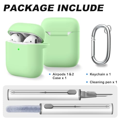 for AirPods Case Cover, Come with Clean Pen，Soft Silicone Protective Cover for Women Men Compatible with Apple AirPods 2nd 1st Generation Charging Case, Front LED Visible,Glow Green - color: B8-Luminous Green