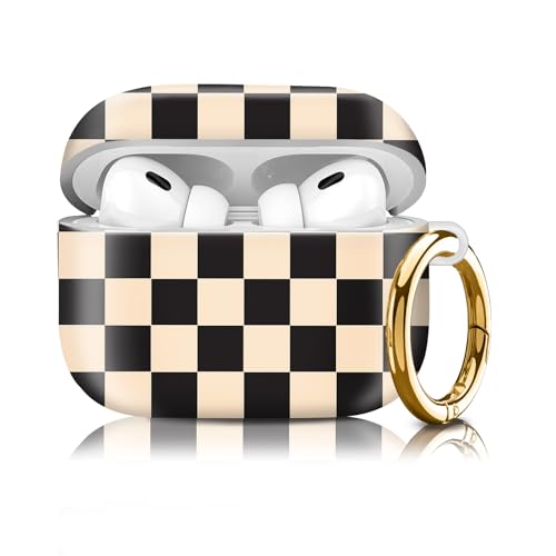 Compatiable for AirPod Pro 2nd/1st Generation Case,Lightweight & Durable Resistant Hard Case with Keychain,Stylish Design AirPod Case Cover for Women(Black Beige Plaid) - color: Black Beige Plaid