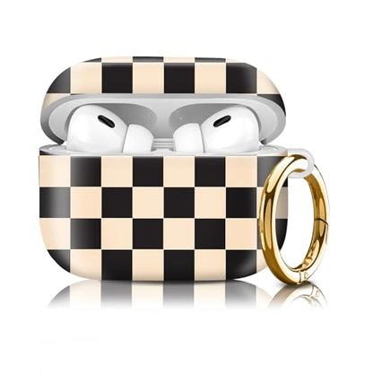 Compatiable for AirPod Pro 2nd/1st Generation Case,Lightweight & Durable Resistant Hard Case with Keychain,Stylish Design AirPod Case Cover for Women(Black Beige Plaid) - color: Black Beige Plaid