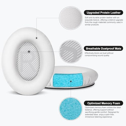 Replacement Ear-Pads Cushions for Bose QuietComfort-35 (QC-35) and QuietComfort-35 II (QC-35 II) Over-Ear Headphones (White) - color: White