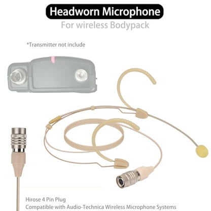 YXG Headworn Earset Over Ear Hanging Mic Beige Low Profile Light-Weight Microphone Compatible with Audio-Technica Wireless System Bodypack Transmitter, with Hirose 4 Pin Plug