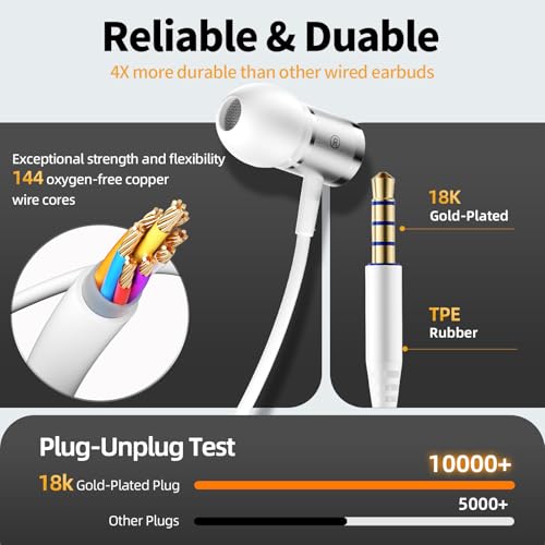 ENC 노이즈 캔슬링 유선 이어버드, USB 타입 C - 3.5mm 어댑터가 있는 하이브리드 드라이버 유선 헤드폰, 마이크 핸즈프리 통화 3.5mm 잭 인이어 헤드폰 아이폰 16/15/삼성/PC용 - color: 화이트+타입 C 어댑터