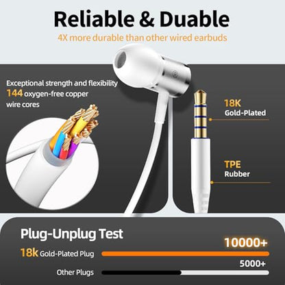 ENC 노이즈 캔슬링 유선 이어버드, USB 타입 C - 3.5mm 어댑터가 있는 하이브리드 드라이버 유선 헤드폰, 마이크 핸즈프리 통화 3.5mm 잭 인이어 헤드폰 아이폰 16/15/삼성/PC용 - color: 화이트+타입 C 어댑터