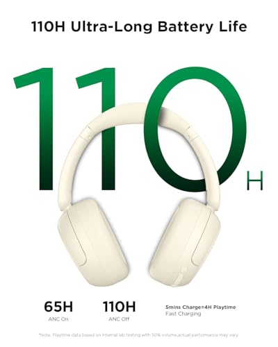 TALIX H30 Hybrid Active Noise Cancelling Headphones, 110H Playtime Hi-Res Audio Bluetooth 6.0 Wireless Over Ear ANC Headphones for Commute/Travel (Off-White) - color: Off-white
