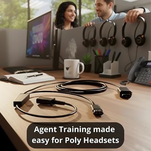 Plantronics Style Poly Headset Splitter and Telephone Audio Cable-Supervisor Agent Training Y-Cord with Mute Button -Compatible with EncorePro, Encore, HW Series for Call Center, Office Training