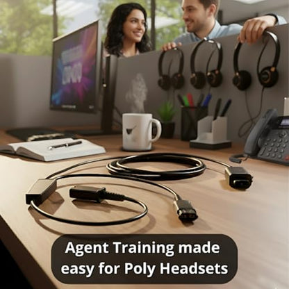 Plantronics Style Poly Headset Splitter and Telephone Audio Cable-Supervisor Agent Training Y-Cord with Mute Button -Compatible with EncorePro, Encore, HW Series for Call Center, Office Training
