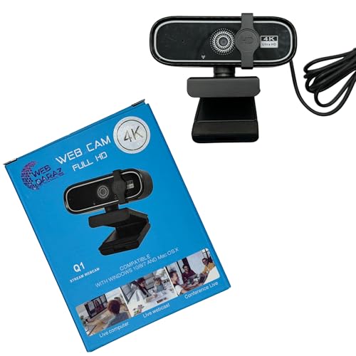 FHD 4K Webcam with AutoFocus, USB Desktop Camera, Black Webcam, Built-in Microphone for Video Conferencing, Online Meetings, Universal Tripod-Ready Clip fits laptops and LCD Monitors.