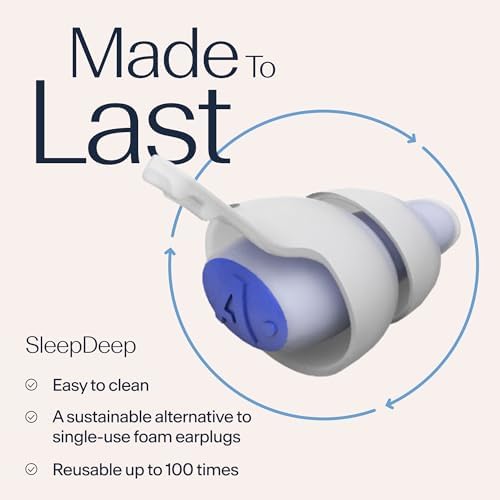 Alpine SleepDeep Reusable Earplugs for Sleeping | Earbuds for Side Sleepers | 2 Pack (S/L) 27dB SNR |Soft Ear Plugs For Noise Reduction|Silicone-Free| Ear Protection |Travel Essentials Airplane - style: S + L