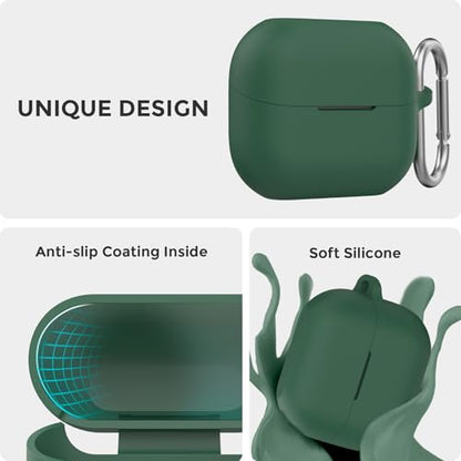 AhaStyle Silicone Case for Samsung Galaxy Buds 3 FE/Galaxy Buds3 Pro/Buds 3 | Front LED Visible, Carabiner Included, Supports Wireless Charging, Shock Resistant, Full Protection - color: Pine Green