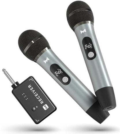 Wireless Microphones for Karaoke Machine, 2 Rechargeable Metal Dynamic Microphones with Receiver, 200FT Stable Wireless Range, 40H Battery Life, Plug and Play for PA Speaker, Amplifier, Church, Party