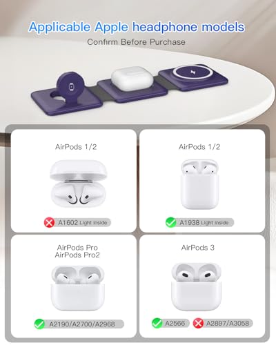 Iseyyox Charging Station for Mag Safe Apple - 3 in 1 Magnetic Foldable Wireless Charger Pad - Travel Charging Mat for iPhone 17 16 15 14 13 12 Pro Max Plus Watch & Airpods - color: Deep-purple