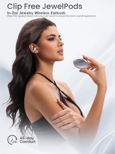JewelPods C3 Wireless Bluetooth Earbuds, Jeweled Open-Ear Headphones, SLV | Ultra-Light Memory Wire Clip-On Earrings for All-Day Comfort, 60H Playtime, Sweat & Water Resistant, Premium Sound - color: SLV