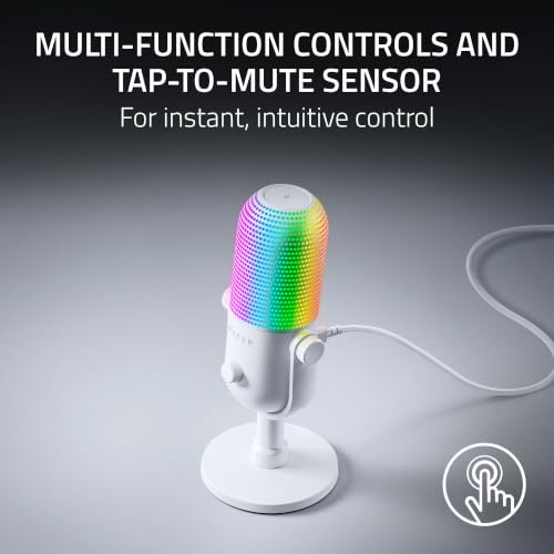 Razer Seiren V3 Chroma 32‐Bit DSP, USB-C Microphone for PC & Mac, White | AI Audio Processing, Noise Isolation, Tap-to-Mute, Supercardioid Condenser Mic, Chroma RGB, Discord, OBS Studio, Streamlabs