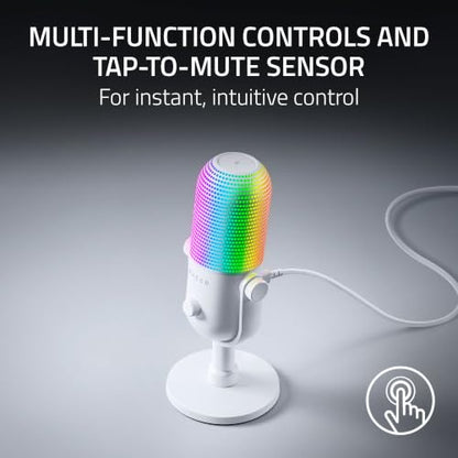 Razer Seiren V3 Chroma 32‐Bit DSP, USB-C Microphone for PC & Mac, White | AI Audio Processing, Noise Isolation, Tap-to-Mute, Supercardioid Condenser Mic, Chroma RGB, Discord, OBS Studio, Streamlabs