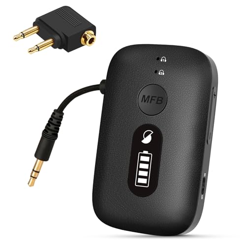 SIMOLIO Airplane-Bluetooth-Adapter for AirPods/Headphones, 20 Hr Battery, Supports 2 Earbuds/Wireless Headphones, 3.5mm AUX Wireless Audio Transmitter for TV, Gym Equipment, Controller, MP3 Player - color: Black