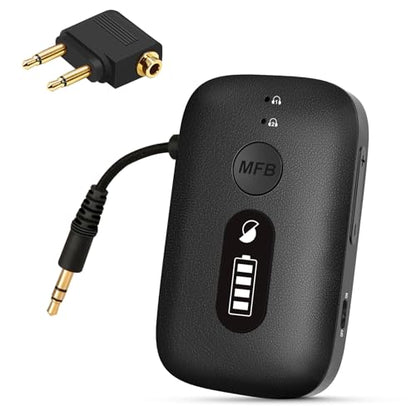 SIMOLIO Airplane-Bluetooth-Adapter for AirPods/Headphones, 20 Hr Battery, Supports 2 Earbuds/Wireless Headphones, 3.5mm AUX Wireless Audio Transmitter for TV, Gym Equipment, Controller, MP3 Player - color: Black