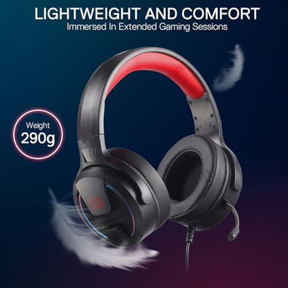 Redragon H315 RGB Gaming Headset - Wired Computer Headset with 40mm Drivers, Noise-Canceling Microphone, USB Connection, Lightweight Design, and Soft PU Leather Ear Cushions for Ultimate Comfort