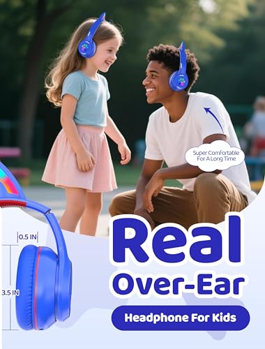Bluetooth Headphones Wireless Cat Ear 60H/8H with LED Light Mic Blue | Adjustable Headband Foldable Over-Ear Headset for Kids/Tablet/iPad/Laptop,HD Stereo Sound,Aux Aux 3.5mm - color: Blue