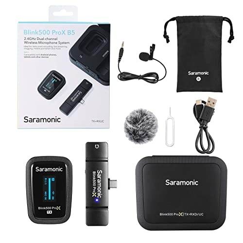 Saramonic Blink 500 Prox B5 Wireless Microphone System with Lavalier for iPhone15/16/17&Android, iPad, Mobile & Computers, USB C Mini Lapel Microphone Wireless for Video Recording, Streaming