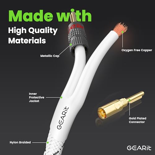 GEARit Speaker Cable with Banana Plugs White 12 Gauge 6 ft,Speaker Cable CL2 Rated 12AWG OFC,Heavy Duty Braided 12 Gauge Speaker Wire for Audiophiles,Hi-Fi Systems,Home Theater,Amplifiers & Speakers - color: White, size: 6 Feet