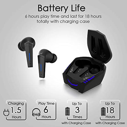 Wireless Earbuds, Yi-shaney Bluetooth 5.2 Bass Sound Headphones Gaming Earphones with Touch Control, Noise Cancelling Waterproof Headset with Mic, 18H Play Time, 65ms Low Latency (Black)