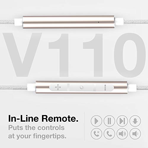 Thore iPhone Earphones (Apple MFi Certified) V110 in Ear Braided Wired Lightning Earbuds (Sweat/Water Resistant) Headphones with Mic/Volume Remote for iPhone 12/13/14 Pro Max - Gold - color: Rose Gold