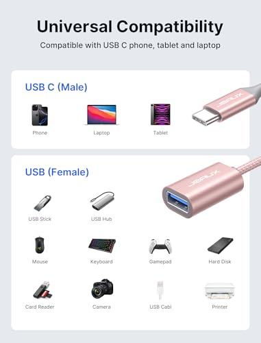 JSAUX USB C to USB 3.0 Adapter [2 Pack], USB C Male to USB Female OTG Cable Adapter Compatible with MacBook Pro/Air, iPhone 17 Pro Max/iPhone Air/16e/16/15 Series, Samsung Galaxy S25/S24/S23-Pink - color: Pink