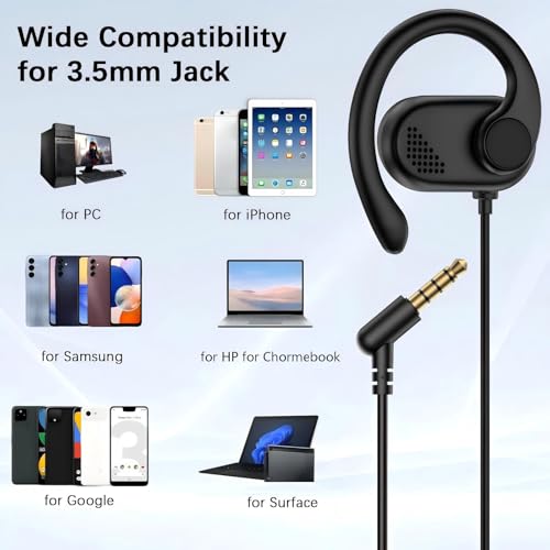 Open Ear Headphone 3.5mm Earbuds for Chormebook Laptop Computer,Over On Ear | Buds for Samsung A15 for Moto G Stylus,3.5 Jack Desktop PC Headset with Mic Adjustable Hook,Travel Airplane Wired Earphones