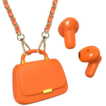 ANCwear Wireless Earbuds with Mini Handbag Case, 22H Playtime, Orange | Bluetooth 5.3, 13mm drivers, touch controls and DIY stickers for music, calls, travel, everyday wear and gifting - color: Orange PU