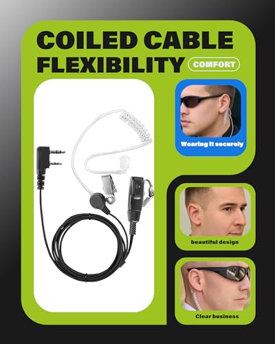 2-Pack K-Type Air Tube Headset Earpiece with Mic PTT for Global-ptt G0 G5 and Compatible with Rapid Radios Kenwood SAMCOM Two Way Walkie Talkies (K-Type) - style: K-Type