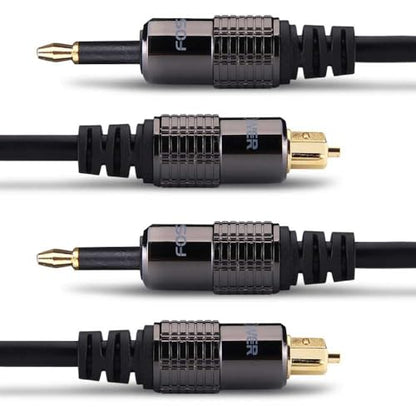 FosPower 24K Gold Plated Toslink to Mini Toslink Digital Fiber Optical S/PDIF Audio Cable with Metal Connectors & Strain-Relief PVC Jacket - 3ft/2Pack - size: 3 Ft - 2 Pack