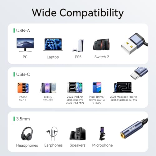 USB C to 3.5mm Audio Headphone Adapter,Type c to Aux Female Cable for 16 15 Plus, S24 S23 S22 S21 S20 Ultra Pixel MacBook and More Type c Devices