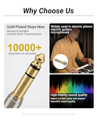 6.35mm(1/4 Inch) Male to 3.5mm(1/8 Inch) Female Headphone Adapter | 24K Gold-Plated Audio Jack Converter for Electric Piano and Drums, Amp, Guitar, Mixing Console, Aux Cable - 2 Pack - color: Short Shank