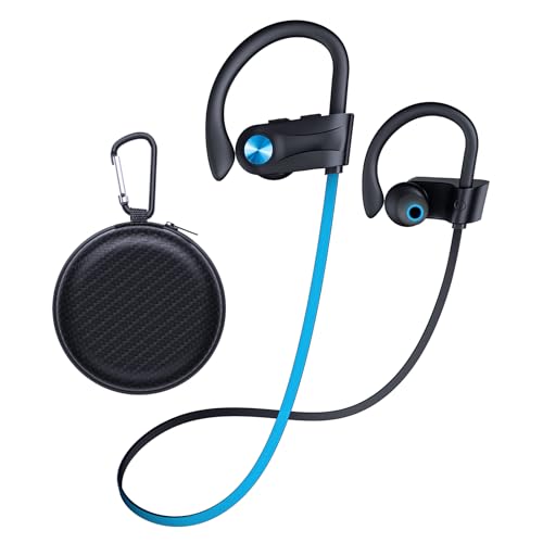 JOYWISE Wireless Headphones Bluetooth 5.3 Headphones with 16 Hours Playtime, Over-Ear Stereo Bass Earphones with Earhooks Headset, Sports Earbuds with Storage Bag for Running, Blue - color: Blue