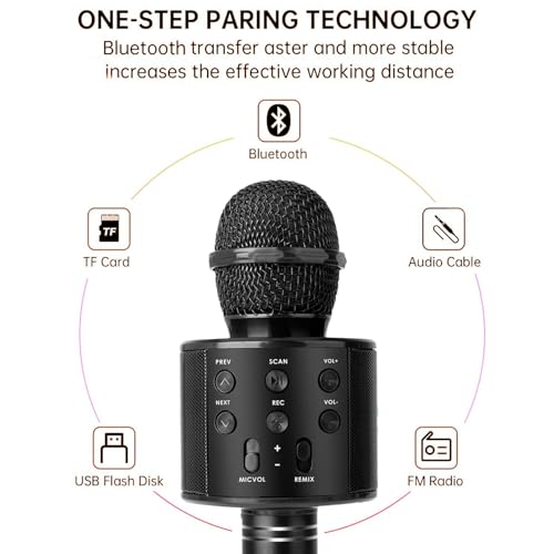 Wireless Bluetooth Karaoke Microphone Portable Handheld Mic Speaker 3-in-1 for All Smartphones Gifts Black