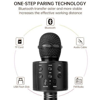Wireless Bluetooth Karaoke Microphone Portable Handheld Mic Speaker 3-in-1 for All Smartphones Gifts Black