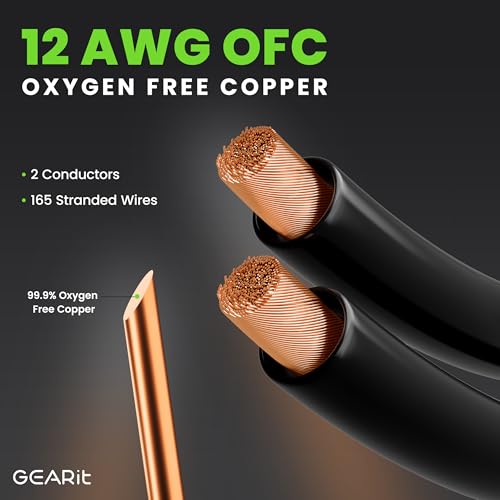 GEARit 12 Gauge Speaker Wire Banana Plugs CL2 Rated in-Wall 15 Feet Black - color: Black, size: 15 Feet